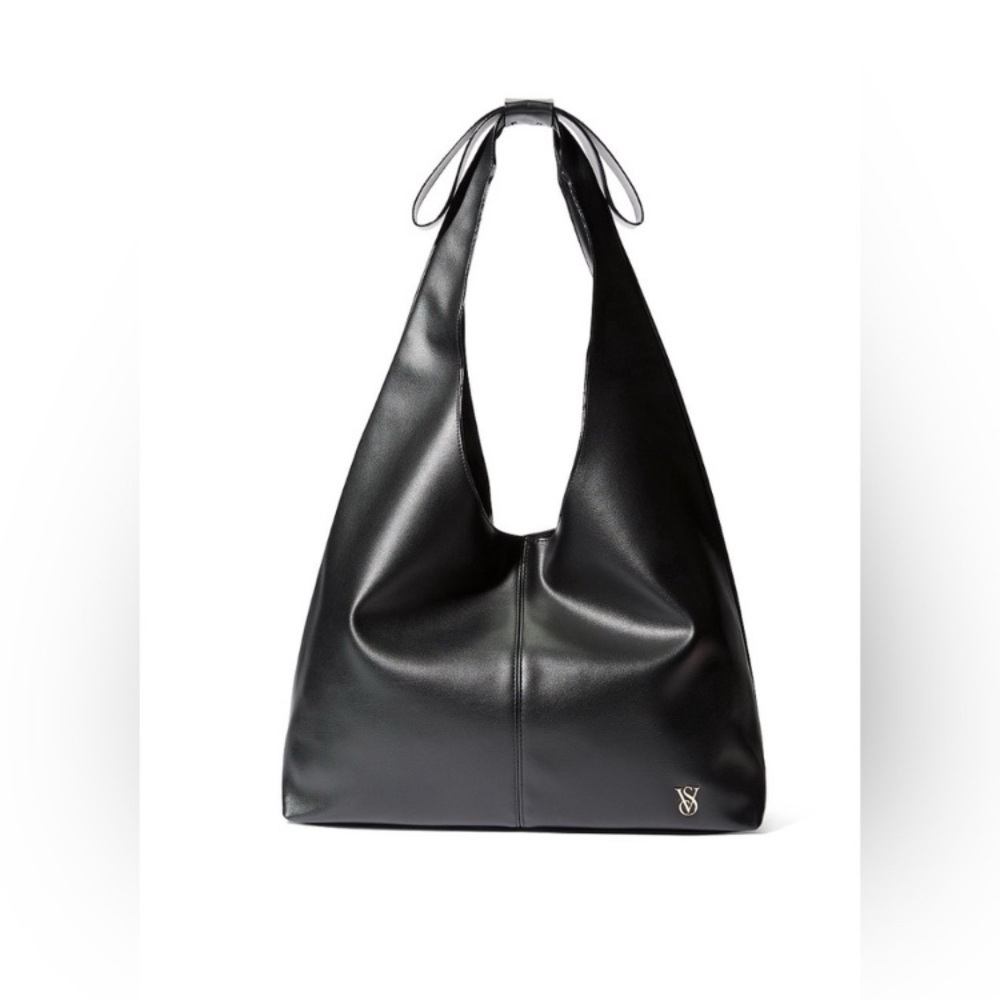 NWT Victoria Secret Black Faux Leather Tote with Bow Handle - Picture 3 of 6